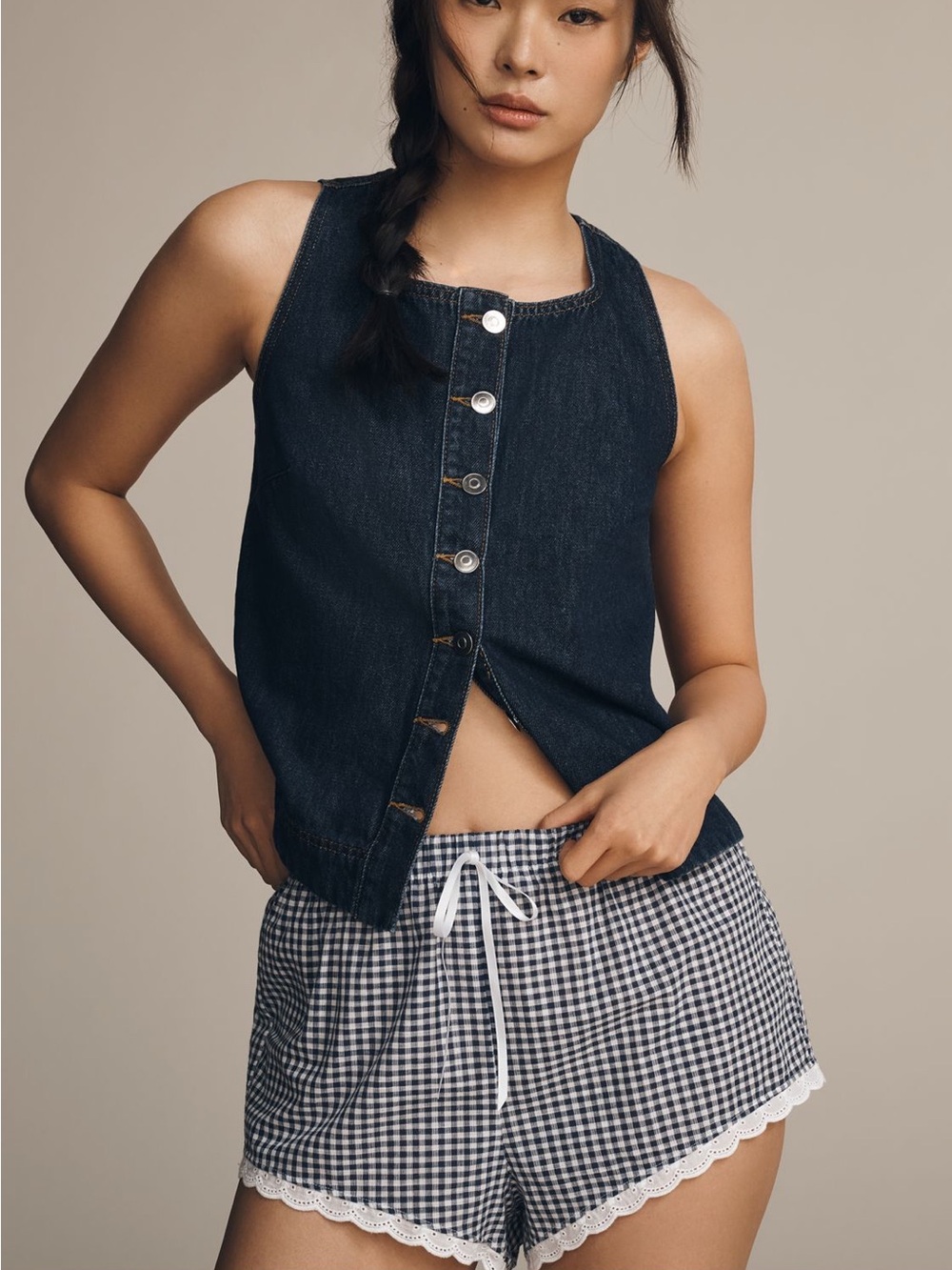 Dark Indigo Denim Button-Front Tank Top/ Vest